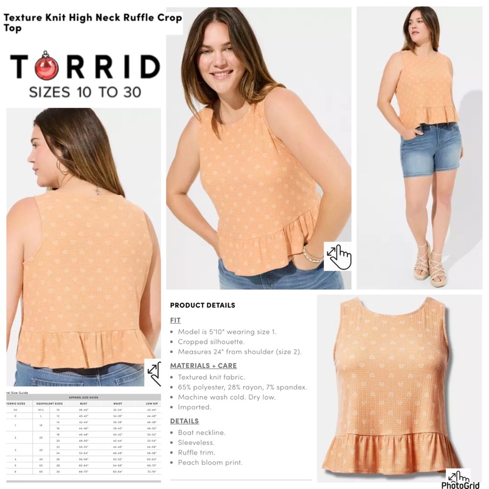 Torrid 5 plus size peach blossom knit high neck ruffle crop top NWT